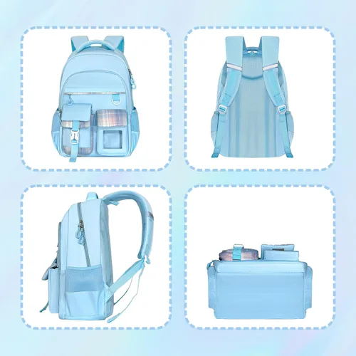 Vista 7 de Bolsa de libros de moda con múltiples bolsillos, Azul, dibujos animados