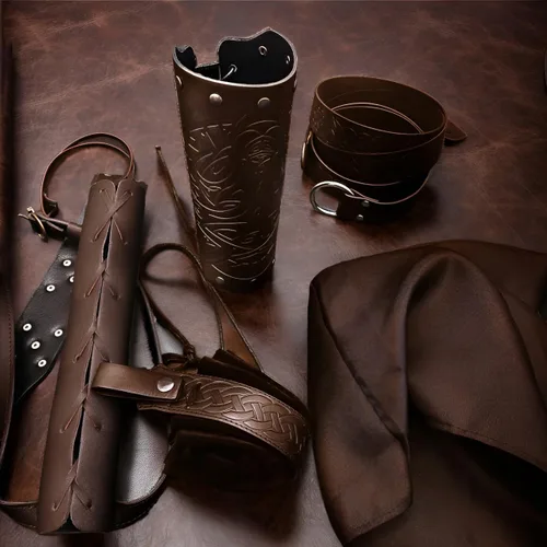 Vista 4 de Conjunto de disfraz de caballero medieval con brazaletes de cuero, accesorios retro para Halloween