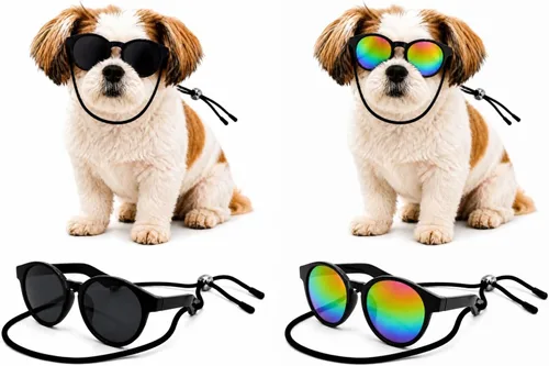 Vista 25 de G014 Retro 80s - Gafas de sol para perros y mascotas, taza de té, juguete de raza pequeña a mediana (12-25 libras, negro)