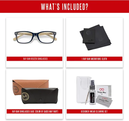 Vista 2 de Ray-Ban RX5228 - Lentes cuadrados para hombre y mujer + paquete con kit de gafas de diseñador iWear