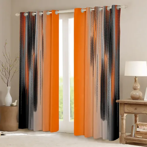 Vista 2 de jejeloiu Cortinas naranjas y negras (2 paneles, 42 x 63 pulgadas) cortinas opacas de arte moderno para niños y adultos, cortinas de oscurecimiento