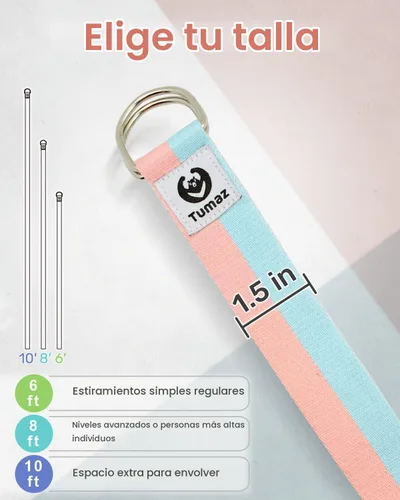Vista 5 de Tumaz Yoga Strap for Stretching with Adjustable D-Ring, 6/8/10 ft 01. Caramelos