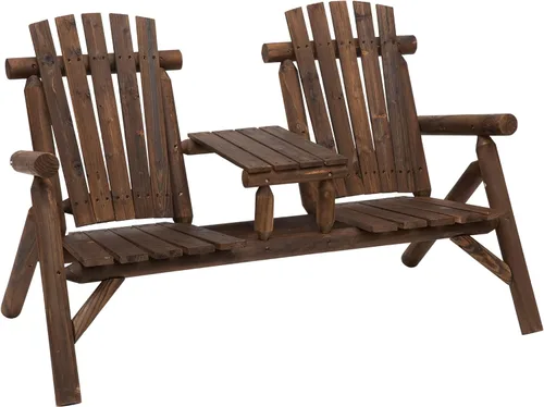 Vista 6 de Silla Adirondack de madera de 2 asientos, juego de sillas para exteriores con mesa auxiliar central, silla Adirondack de dos plazas al aire libre