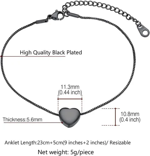 Vista 5 de U7 Tobilleras de corazón para mujer, de acero inoxidable, pulsera de tobillo con forma de corazón, impermeable, joyería de playa de verano