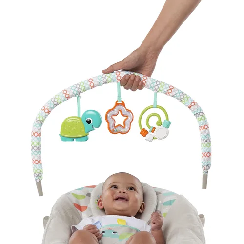 Vista 6 de Bright Starts Baby Bouncer Soothing Vibrations - Asiento para bebé, música, barra de juguete extraíble, 0-6 meses hasta 20 libras (Happy Safari)
