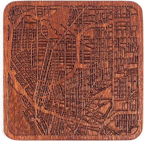 Vista 34 de Posavasos Amsterdam Map by O3 Design Studio, 1 pieza, posavasos de madera Sapele con mapa de la ciudad, hecho a mano, varias ciudades opcionales