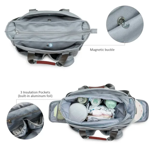 Vista 3 de Bolsa para extractor de leche – Bolsa de pañales para bebé con funda para laptop y bolsillo de aislamiento, se adapta a la mayoría de extractores