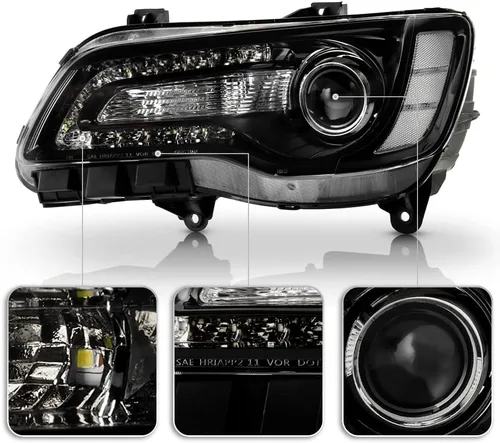 Vista 4 de ACANII - Faros delanteros para Chrysler 300 2011-2023 con proyector LED tipo halógeno DRL negro, juego de faros izquierdo + derecho