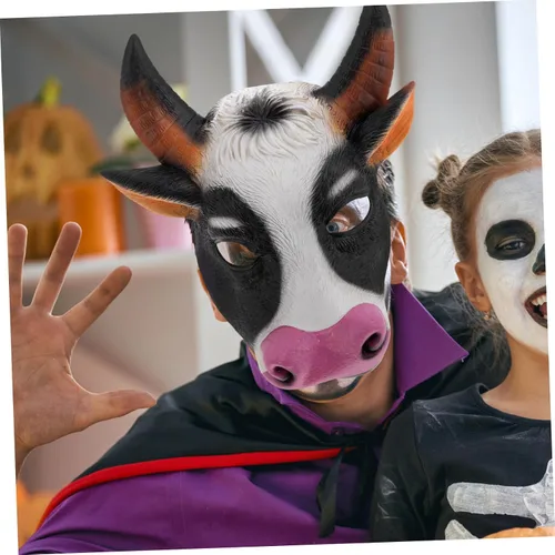 Vista 4 de GALPADA Elegante disfraz de vaca de Halloween de media cara para fiestas y eventos