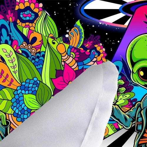 Vista 7 de JAWO Tapices alienígenas geniales, tapiz mágico psicodélico de hongos psicodélicos OVNI para colgar en la pared, decoración del hogar