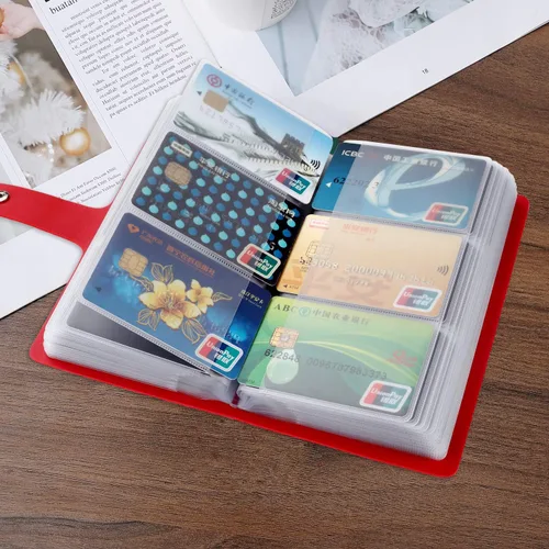 Vista 4 de Organizador de tarjetas de crédito RFID, soporte para tarjetas de visita para hombres y mujeres con 96 ranuras para tarjetas, soporte de cuero