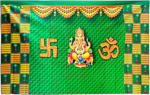 Vista 4 de SATVIK - Telón de fondo de tela para decoración de Pooja india, foto Ganpati, telón de fondo tradicional de tela Puja, festival Mehndi Diwali