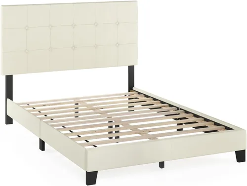 Vista 18 de Furinno Laval Marco de Cama Plataforma Tapizado con Botones Penachos, Individual, Glacier