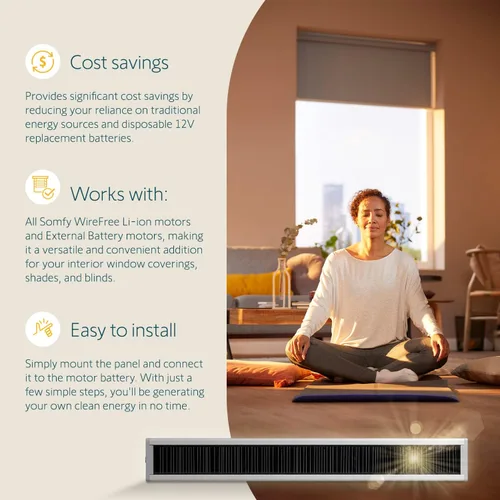 Vista 2 de Somfy Kit de paneles solares de iones de litio sin cables, energía solar para persianas RTS, larga duración, fácil de instalar, incluye soportes