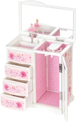 Vista 5 de Mele & Co. Caja para guardar joyería con forma de armario, con margaritas y brillos