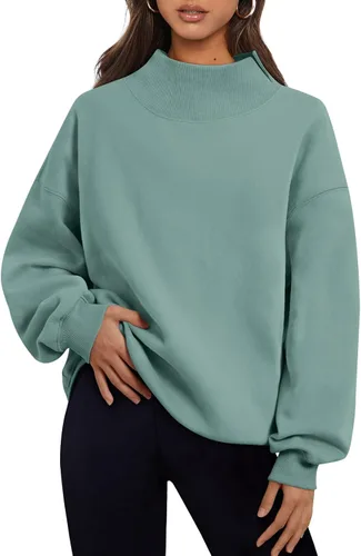 Vista 35 de Trendy Queen Sudaderas de cuello alto para mujer, de gran tamaño, trajes de Albaricoque