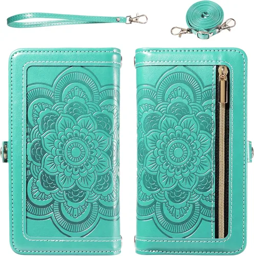 Vista 2 de Asuwish Funda de teléfono para Samsung Galaxy A17 5G con cremallera, funda de celular desmontable con protector de pantalla de vidrio templado Verde
