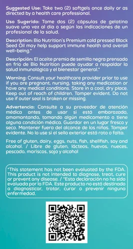 Vista 3 de Bio Nutrition Aceite de semilla negra 1000 mg 90 cápsulas blandas Nigella Sativa prensada en frío Suplemento de ácidos grasos esenciales
