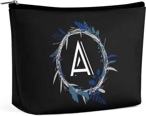 Vista 12 de Bolsa de maquillaje personalizada del alfabeto A-Z, con monograma floral, bolsa de cosméticos con nombre personalizado, bolsa de maquillaje pequeña