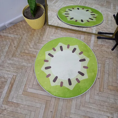 Vista 3 de Bonita alfombra de fruta kiwi fresca y fresca para decoración del hogar para cocina, habitación de niños, baño, dormitorio, antideslizante, lavable