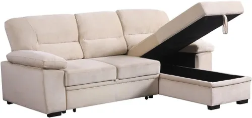 Vista 7 de Lilola Home Kipling - Sofá seccional reversible de tela de terciopelo beige