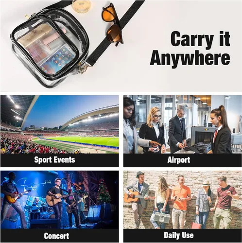 Vista 7 de MoKo Bolsa transparente aprobada para estadios para mujer, bolsa cruzada de gran capacidad con 2 bolsillos y cremallera