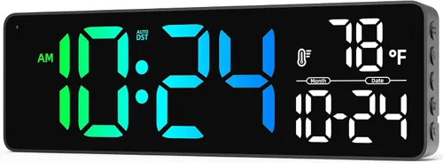 Vista 12 de Reloj de pared LED digital grande con fecha, temperatura, brillo automático, DST automático Gran reloj digital para dormitorio, escritorio, aula
