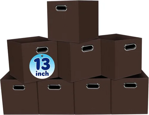 Vista 10 de Contenedores de almacenamiento de tela negra, 13 x 13 x 13 pulgadas, cajas de almacenamiento plegables con doble asa, caja organizadora de tela