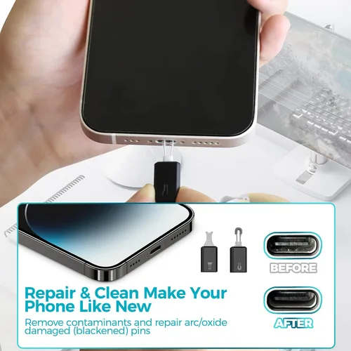 Vista 2 de Herramienta de limpieza de puerto de carga para iPhone, kit de limpieza y reparación JiaTeums para iPhone y Airpod, teléfono celular, computadora