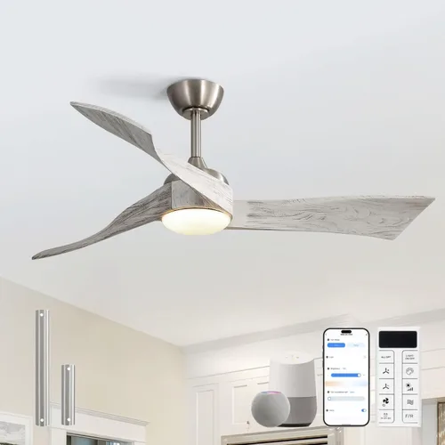Vista 14 de Sofucor Ventiladores de techo inteligentes de 52 pulgadas con luz moderna de madera maciza para exteriores, ventilador de techo de 3 aspas con luz