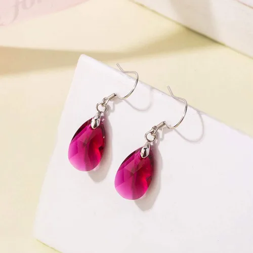Vista 7 de Aretes colgantes de cristal austriaco con forma de lágrima para mujer, joyería hipoalergénica de plata de ley 925