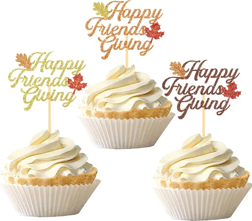 Vista 10 de 24 adornos de otoño para cupcakes para decoración del día de Acción de Gracias, lazo con purpurina para pasteles Thankful Blessed Grateful para Bow-a