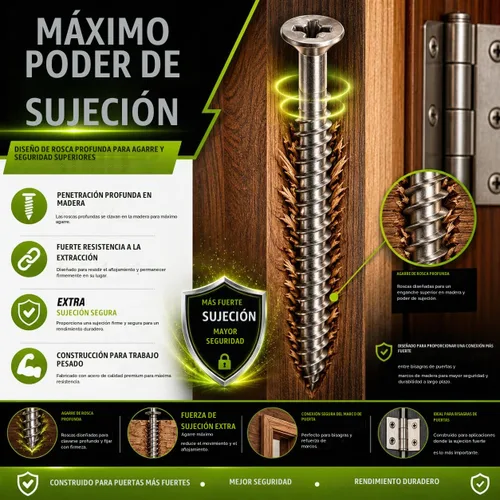 Vista 4 de Tornillos para madera de níquel plateado satinado de 9 x 3 pulgadas, tornillos extra largos para bisagra de puerta, tornillos de seguridad