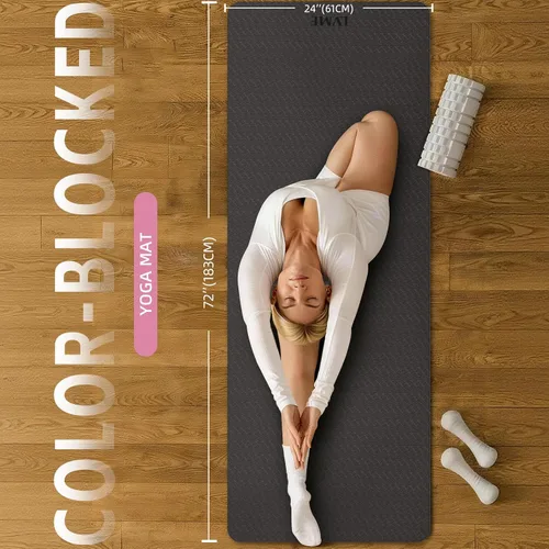 Vista 2 de Yoga Mat Non Slip, Anti-Tear 1/4" & 2/5" Thick TPE Yoga Mats for Women and Men, a stylish and practical dual-tone yoga mat.72"x24" Exercise &
