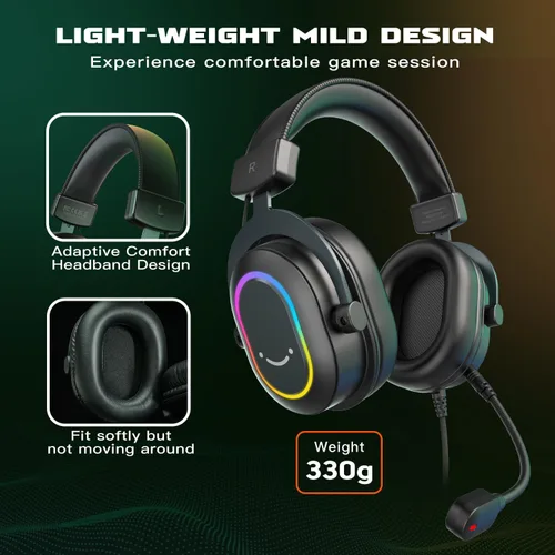 Vista 8 de FIFINE AmplGame H6 - Auriculares para juegos con cable de PC con micrófono, sonido envolvente 7.1, auriculares USB para computadora portátil