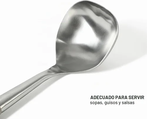 Vista 4 de Calphalon Edge - Cucharón de sopa de acero inoxidable, cucharón para servir con mango de silicona, resistente al calor, antiadherente, seguro