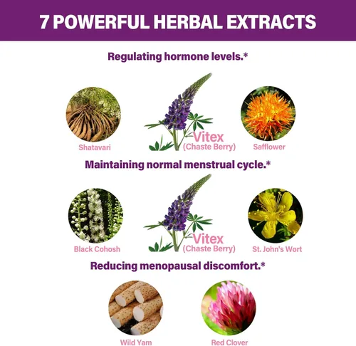 Vista 4 de Vitex (Chaste Berry) Gotas para mujer, suplemento natural de apoyo menstrual y menopausia con casteberry, cohosh negro, trébol rojo, shatavari, ñame