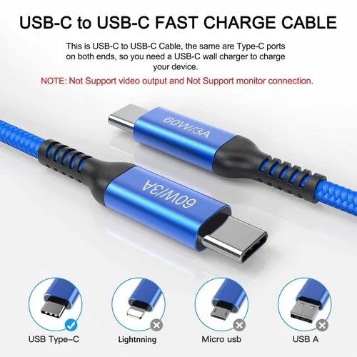 Vista 4 de Cable USB-C a USB-C de 6 pies [2 unidades], Awnuwuy 60W tipo C a tipo C cable de carga rápida para iPhone 15/15 Plus, iPad Pro 3rd, iPad Air 4th