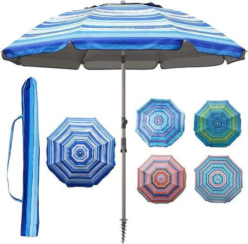 Vista 9 de Blissun Sombrilla de playa de 7.2 pies con anclaje de arena, sombrilla de playa portátil para arena con poste inclinable, bolsa de transporte