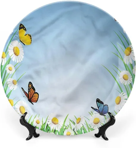 Vista 8 de Plato decorativo de 6 pulgadas, diseño de mariposas de cerámica, diseño de roca zen en la arena, serenidad, ciclo de vida, placa de exhibición