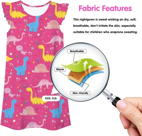 Vista 4 de uideazone Camisones para niñas, con mangas con vuelo, vestido de pijama con estampado 3D de princesa, talla 5-12
