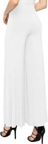 Vista 82 de Made By Johnny Pantalones palazzo elásticos de pierna ancha para mujer, lisos, casuales, cómodos