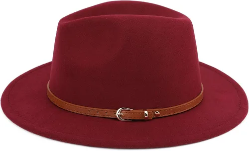 Vista 4 de Melesh. - Sombrero de fieltro clásico, de ala ancha y cinturón con hebilla, tipo Fedora.