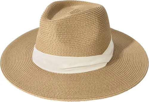 Vista 7 de FURTALK Sombrero Panamá de paja de ala ancha para hombre y mujer Ab-beige.