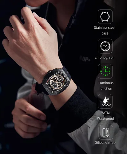 Vista 5 de Paras Crown - Reloj para hombre, resistente al agua, automático, cronógrafo, analógico, de lujo, reloj de pulsera para hombre