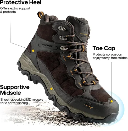 Vista 6 de NORTIV 8 Botas de senderismo impermeables para hombre, zapatos de montañismo para mochileros