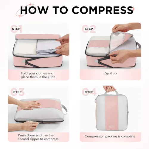 Vista 3 de Juego de 8 cubos de compresión para artículos esenciales de viaje, cubos de embalaje expandibles compresibles para maleta, bolsas organizadoras
