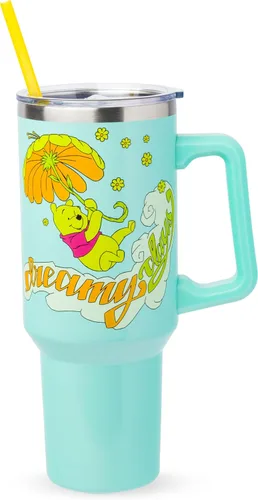 Vista 20 de Silver Buffalo Adventure Time With BMO - Vaso de acero inoxidable de doble pared con asa y pajilla, cabe en portavasos estándar, 40 onzas