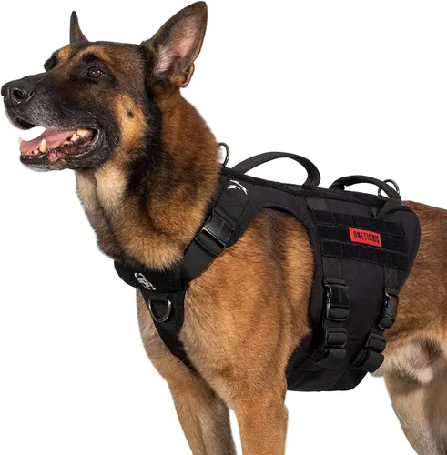 Vista 12 de OneTigris Arnés Táctico para Perros Grandes, Arnés Chaleco para Perros de Servicio Sin Tirones con 5 Hebillas de Metal con Paneles de Gancho