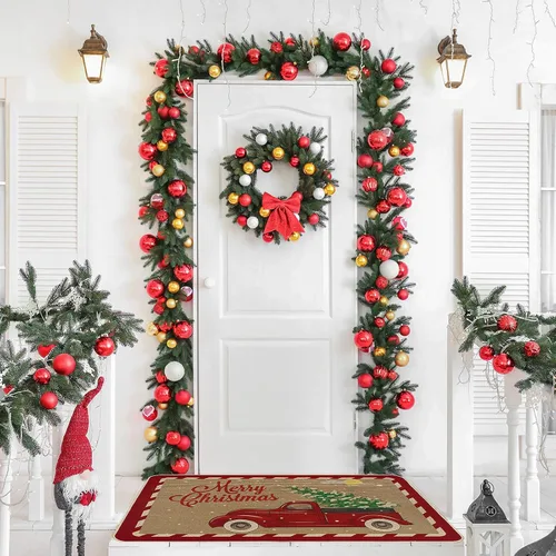 Vista 5 de Ruisita Felpudos de Navidad de 31.5 x 20 pulgadas, antideslizantes, tapete de Navidad para camión, feliz Navidad, bienvenida, felpudo delantero